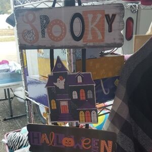 Spooky Halloween Hanging Sign - Purple, Orange, Black